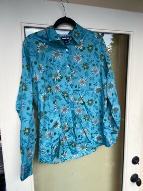Lands' End Turquoise Floral Button-Up Shirt